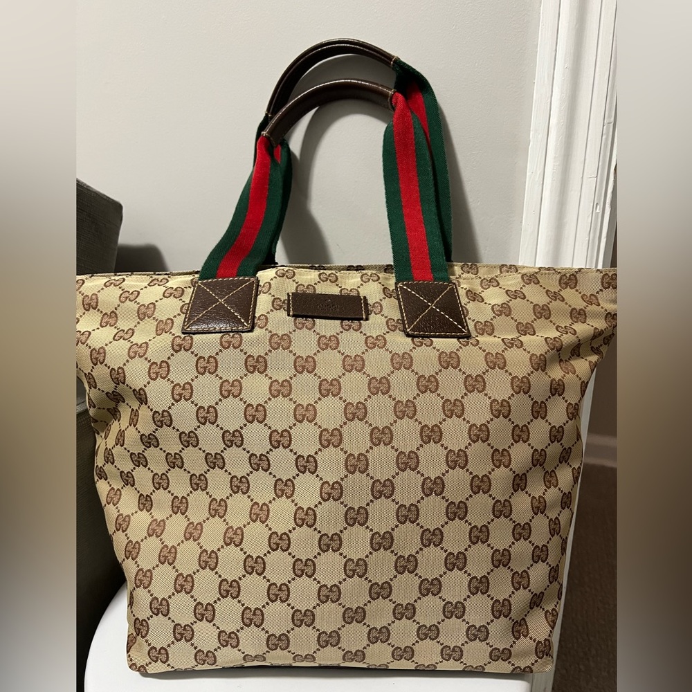 Authentic Gucci Web Zip Tote Gg Canvas - image 1